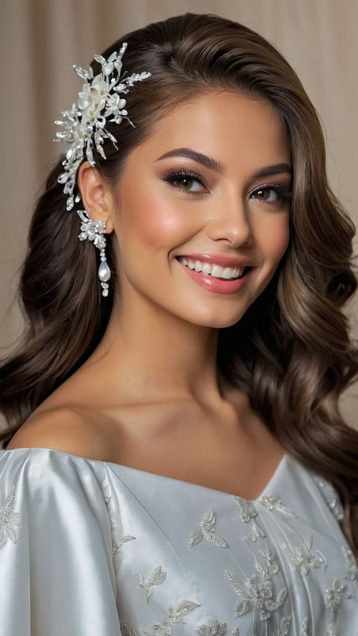 Bride getting hair styled